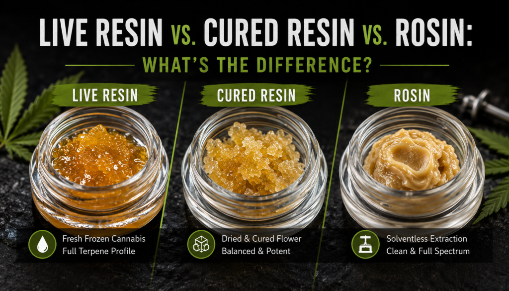 Live resin vs cured resin vs rosin cannabis concentrates